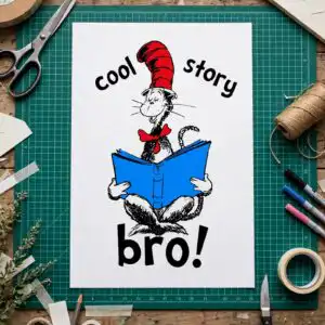 cool story bro dr svg design printed on a plain product mockup