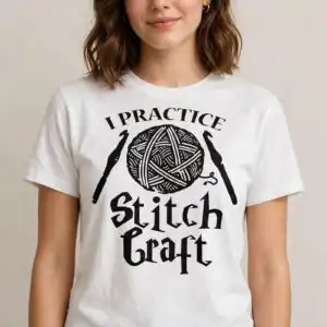 i practice stitch craft funny crochet pun design for yarn lovers crochet practice stitch crochet svg design printed on a plain product mockup