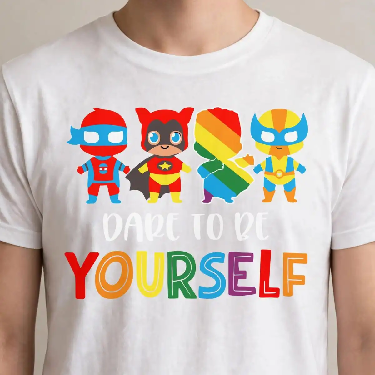 dare be yourself cute chibi pride superheroes design for kids dare be yourself cute svg design printed on a plain product mockup