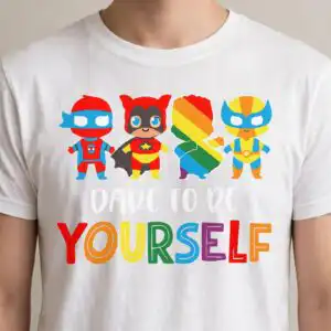 dare be yourself cute chibi pride superheroes design for kids dare be yourself cute svg design printed on a plain product mockup
