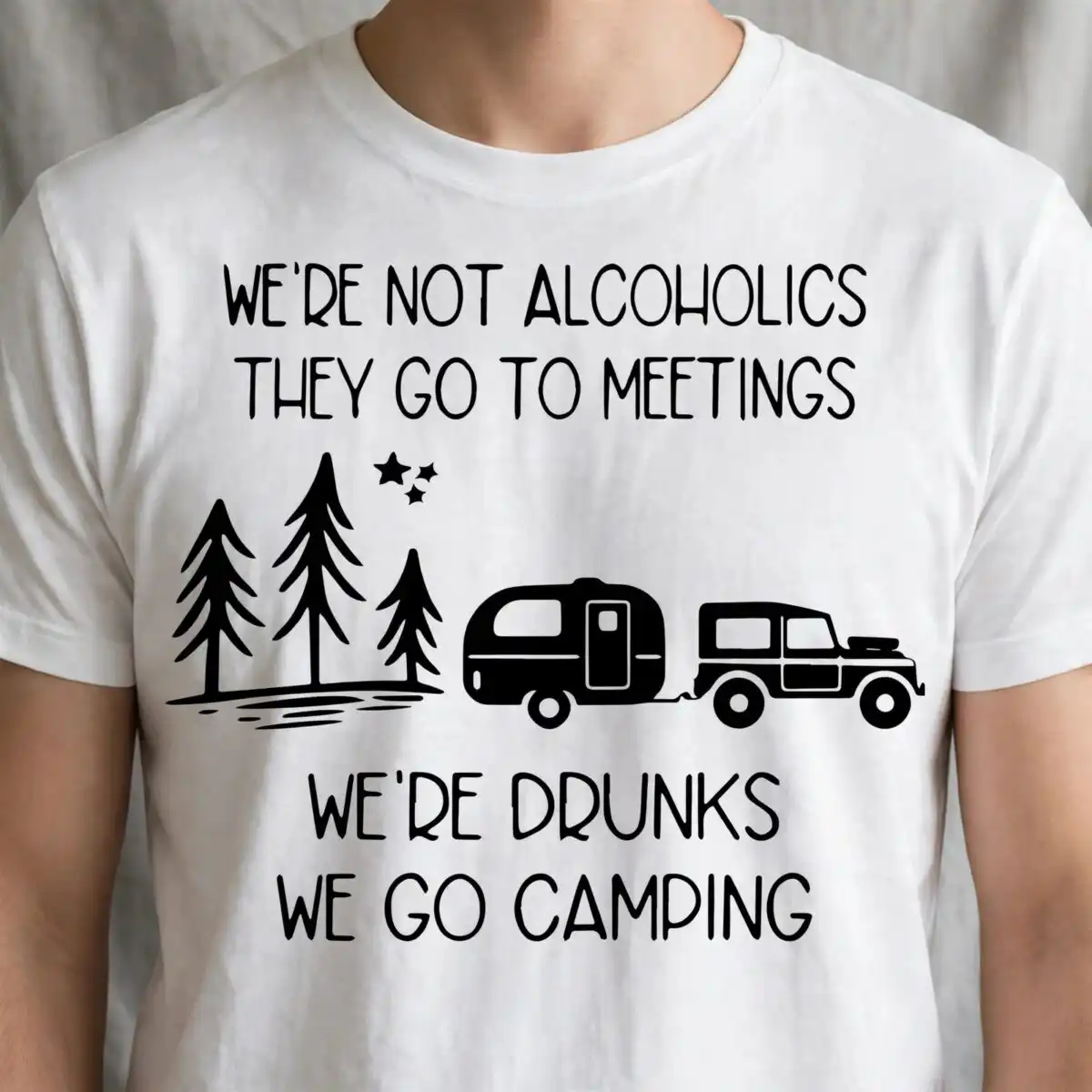 we re not alcoholics they go to meetings svg design printed on a plain product mockup