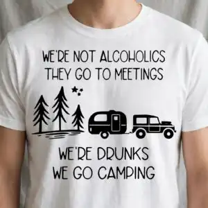 we re not alcoholics they go to meetings svg design printed on a plain product mockup