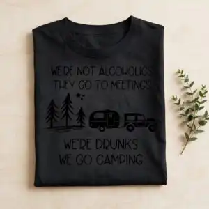 we re not alcoholics they go to meetings svg design printed on a plain product mockup