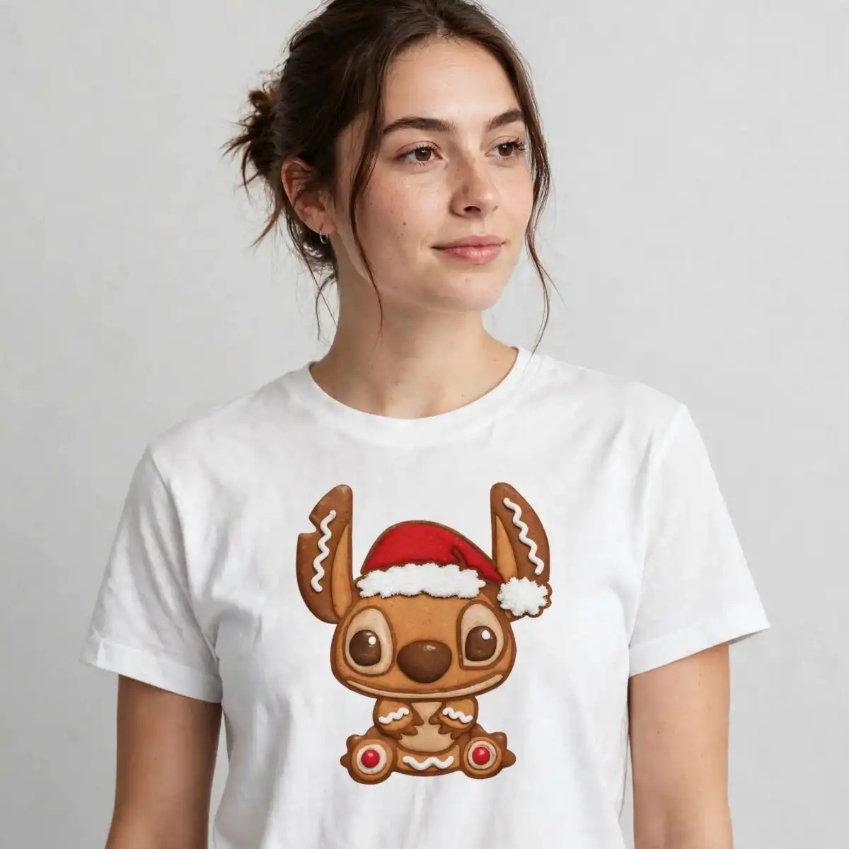 cute alien gingerbread cookie stitch character with santa hat christmas cut file alien gingerbread cookie stitch svg design printed on a plain product mockup