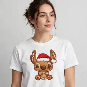 cute alien gingerbread cookie stitch character with santa hat christmas cut file alien gingerbread cookie stitch svg design printed on a plain product mockup