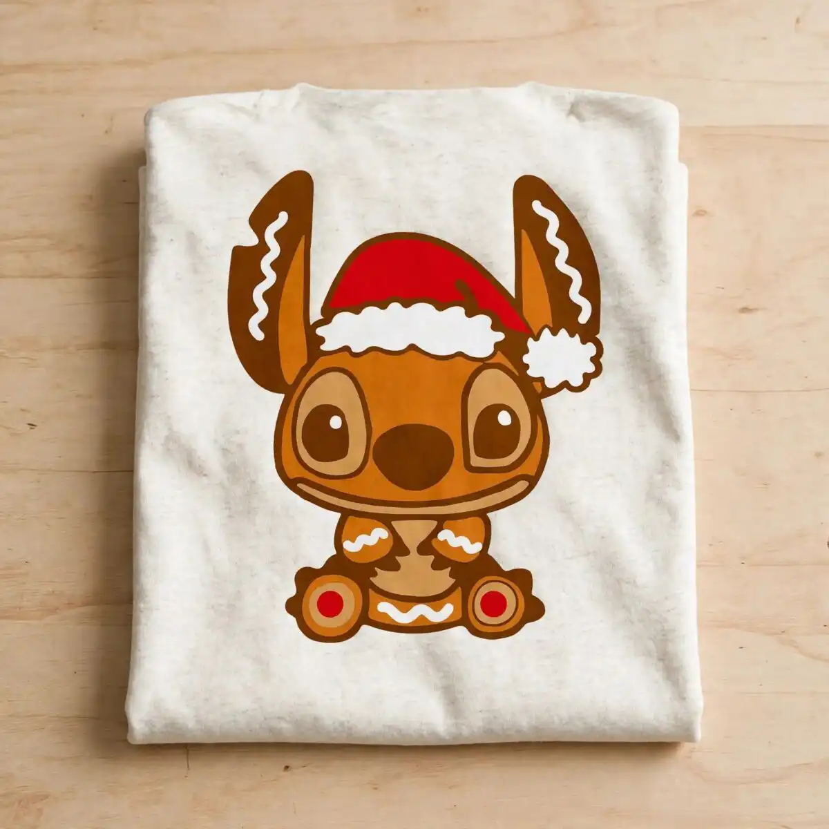 cute alien gingerbread cookie stitch character with santa hat christmas cut file alien gingerbread cookie stitch svg design printed on a plain product mockup