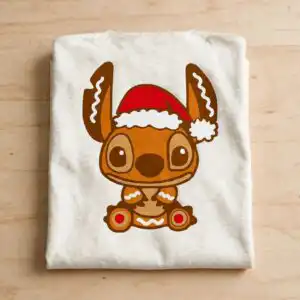 cute alien gingerbread cookie stitch character with santa hat christmas cut file alien gingerbread cookie stitch svg design printed on a plain product mockup
