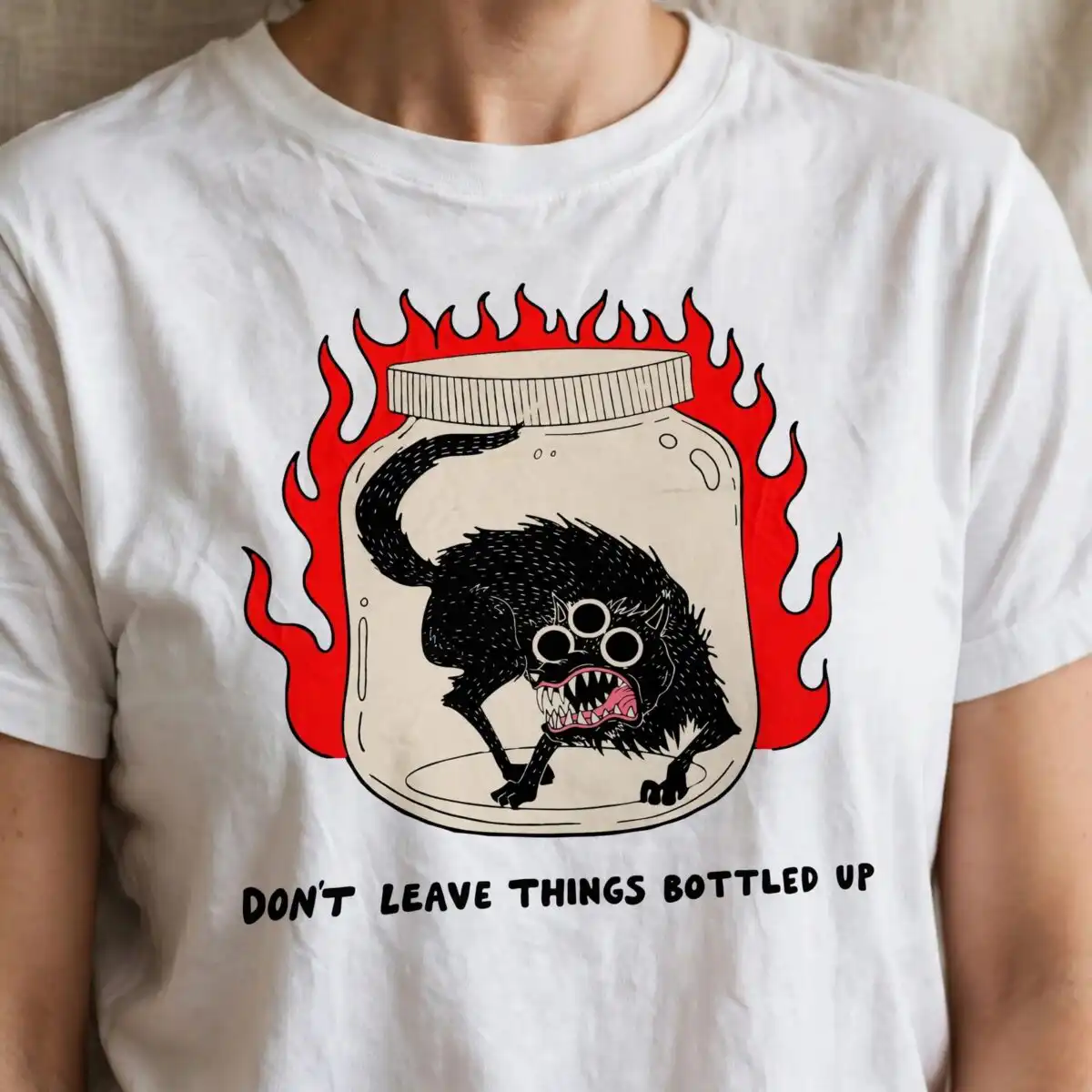 don't leave things bottled up monster jar quote graphic for adults don't leave things bottled svg design printed on a plain product mockup