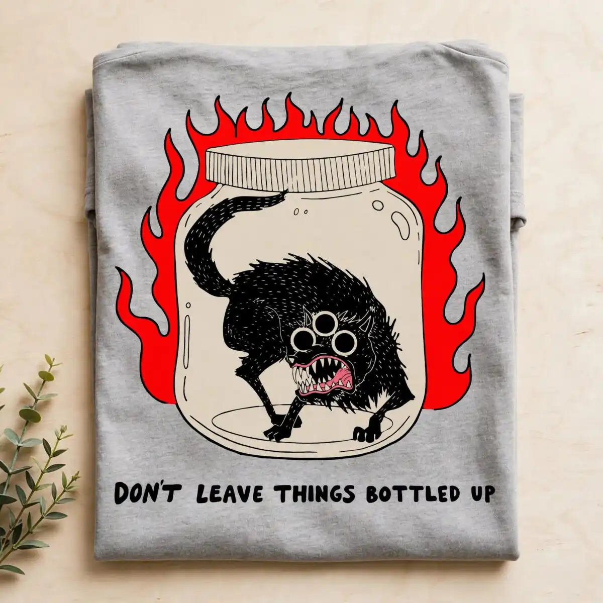 don't leave things bottled up monster jar quote graphic for adults don't leave things bottled svg design printed on a plain product mockup