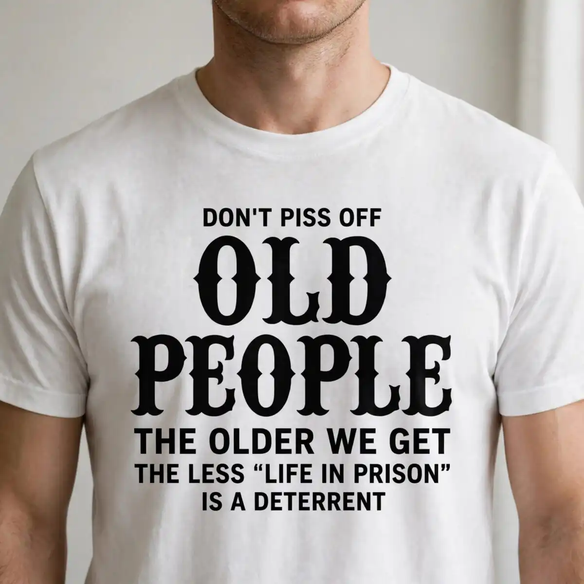 humor funny old people prison svg design printed on a plain product mockup
