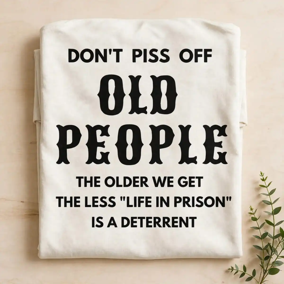 humor funny old people prison svg design printed on a plain product mockup