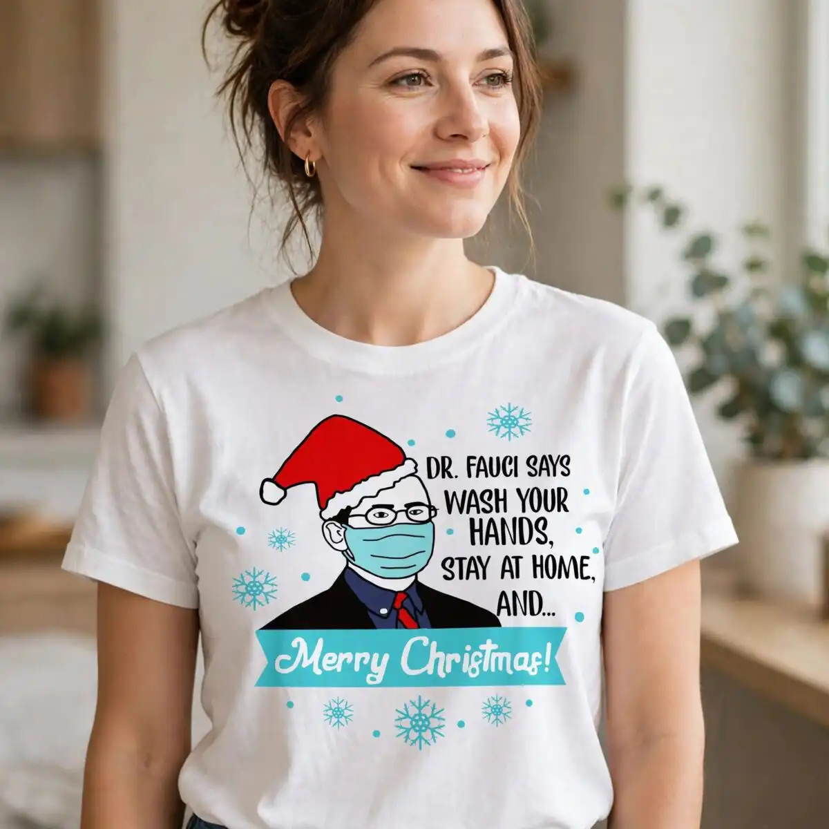 dr fauci say wash holiday design with santa hat mask and christmas lettering dr fauci say wash svg design printed on a plain product mockup