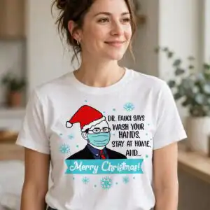 dr fauci say wash holiday design with santa hat mask and christmas lettering dr fauci say wash svg design printed on a plain product mockup