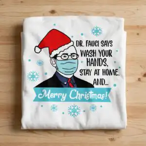 dr fauci say wash holiday design with santa hat mask and christmas lettering dr fauci say wash svg design printed on a plain product mockup