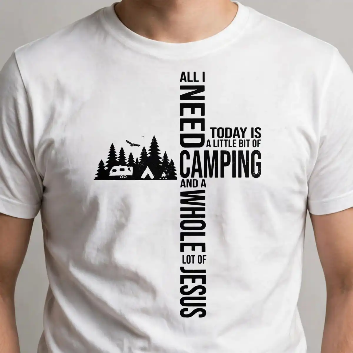 jesus in cross camping faith silhouette with inspirational saying jesus in cross png design printed on a plain product mockup