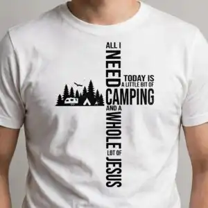 jesus in cross camping faith silhouette with inspirational saying jesus in cross png design printed on a plain product mockup