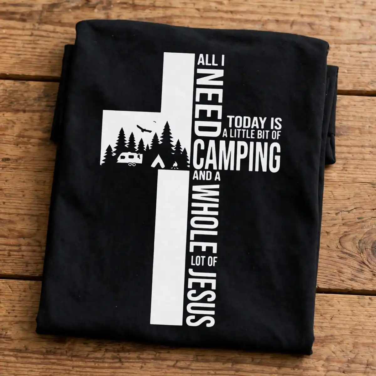 jesus in cross camping faith silhouette with inspirational saying jesus in cross png design printed on a plain product mockup