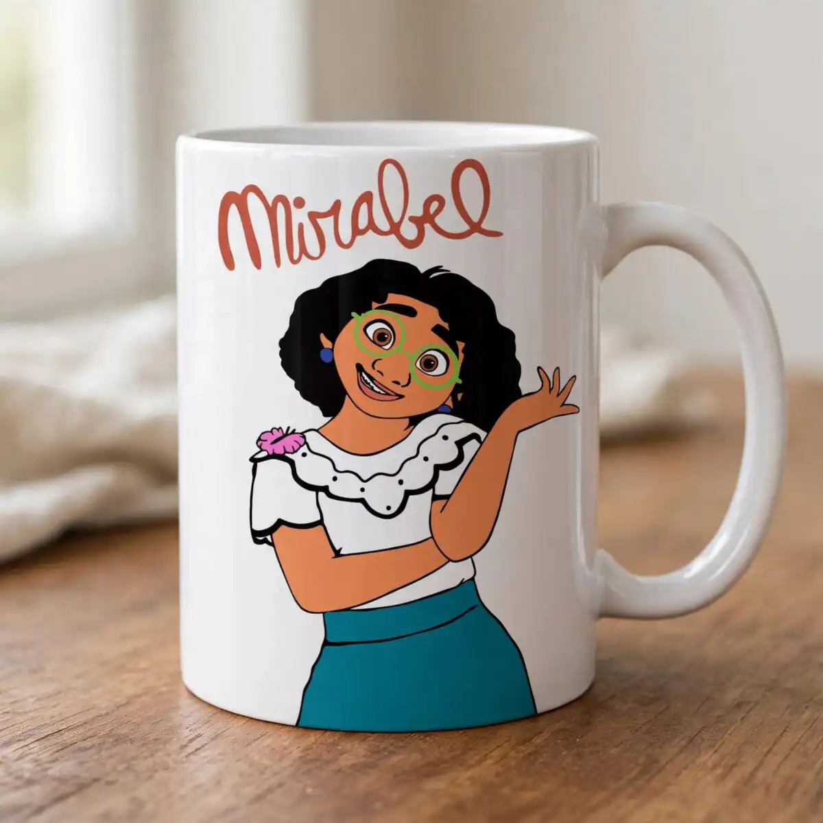 mirabel short curly hair cartoon clipart girl with green glasses short curly cartoon hair png clipart design printed on a plain product mockup