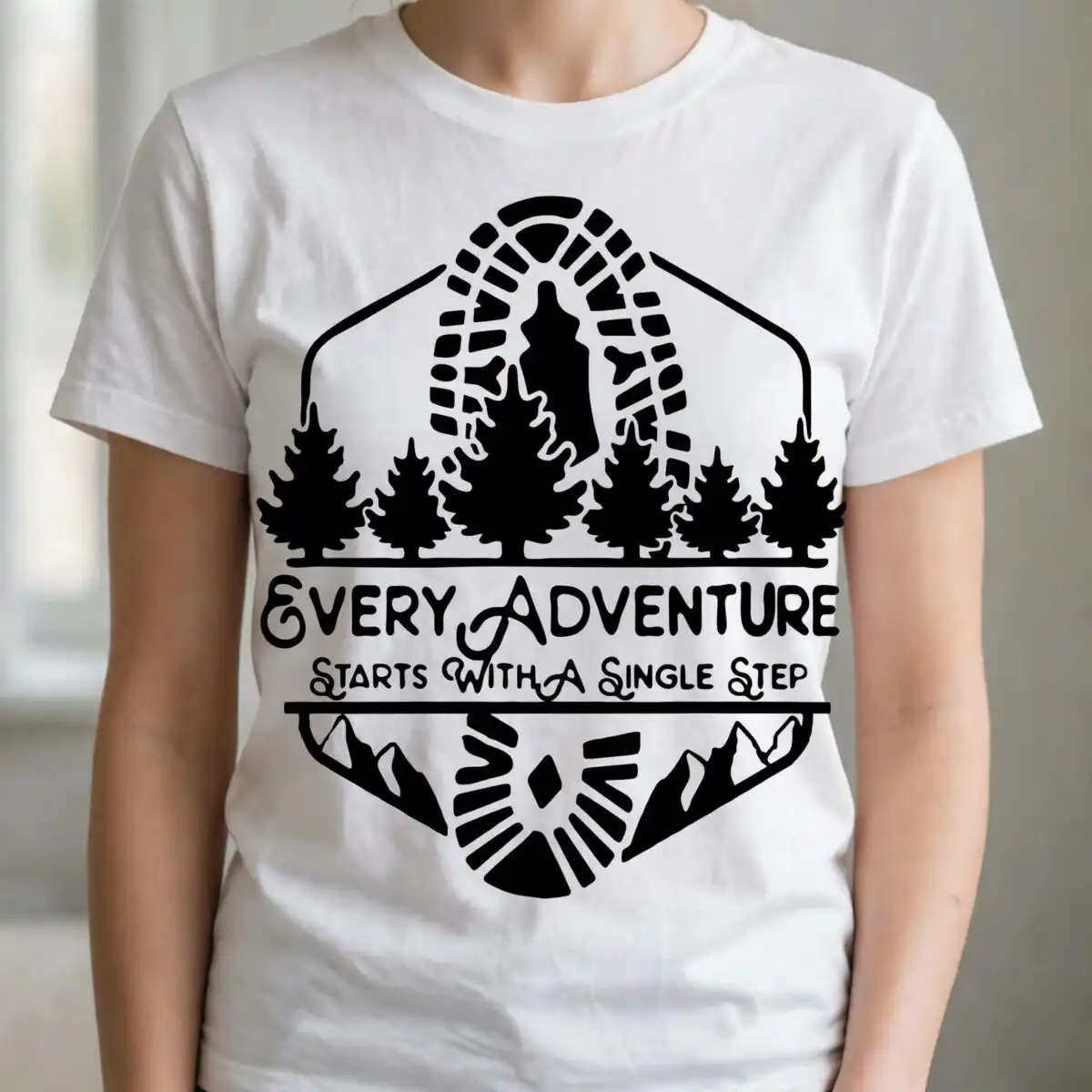 every adventure starts with a single step badge - hiking outdoor design every adventure starts single svg design printed on a plain product mockup