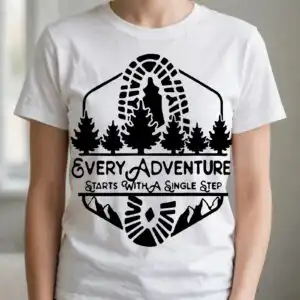 every adventure starts with a single step badge - hiking outdoor design every adventure starts single svg design printed on a plain product mockup