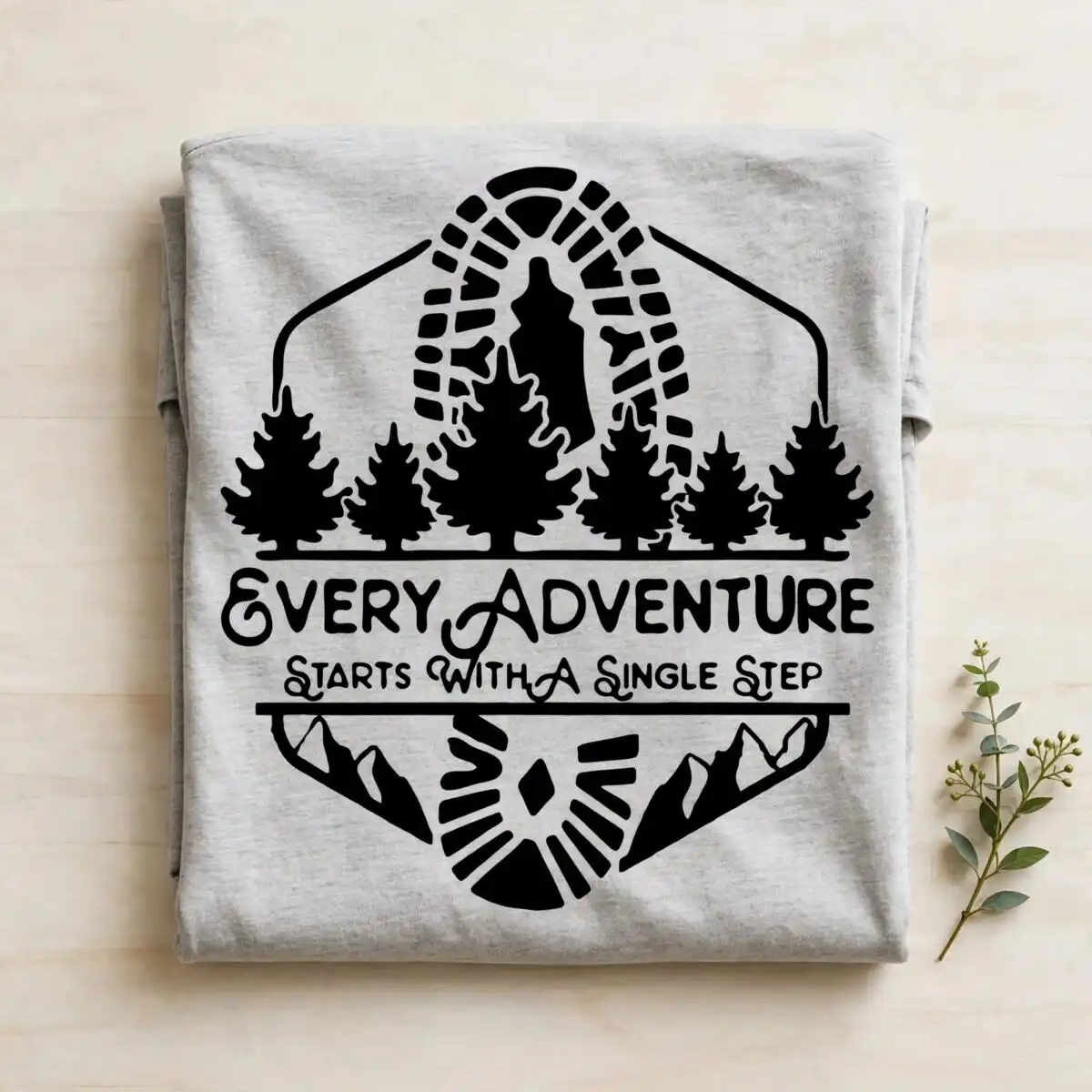 every adventure starts with a single step badge - hiking outdoor design every adventure starts single svg design printed on a plain product mockup