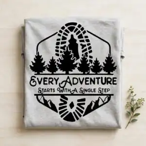 every adventure starts with a single step badge - hiking outdoor design every adventure starts single svg design printed on a plain product mockup