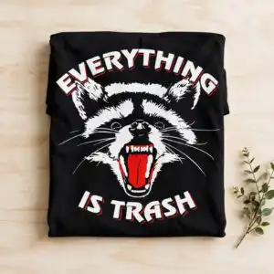 everything trash raccoon animal svg design printed on a plain product mockup
