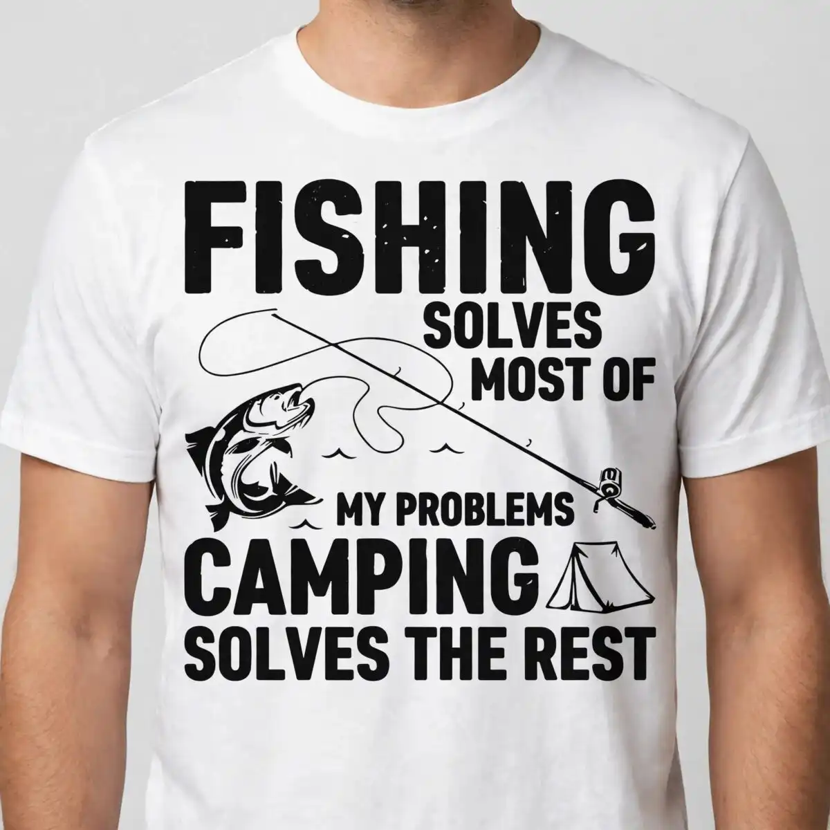 fishing camping saying svg with funny quote for father's day shirts fishing camping saying svg design printed on a plain product mockup