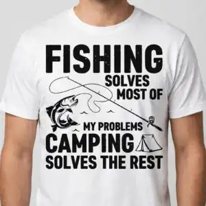 fishing camping saying svg with funny quote for father's day shirts fishing camping saying svg design printed on a plain product mockup
