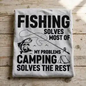 fishing camping saying svg with funny quote for father's day shirts fishing camping saying svg design printed on a plain product mockup