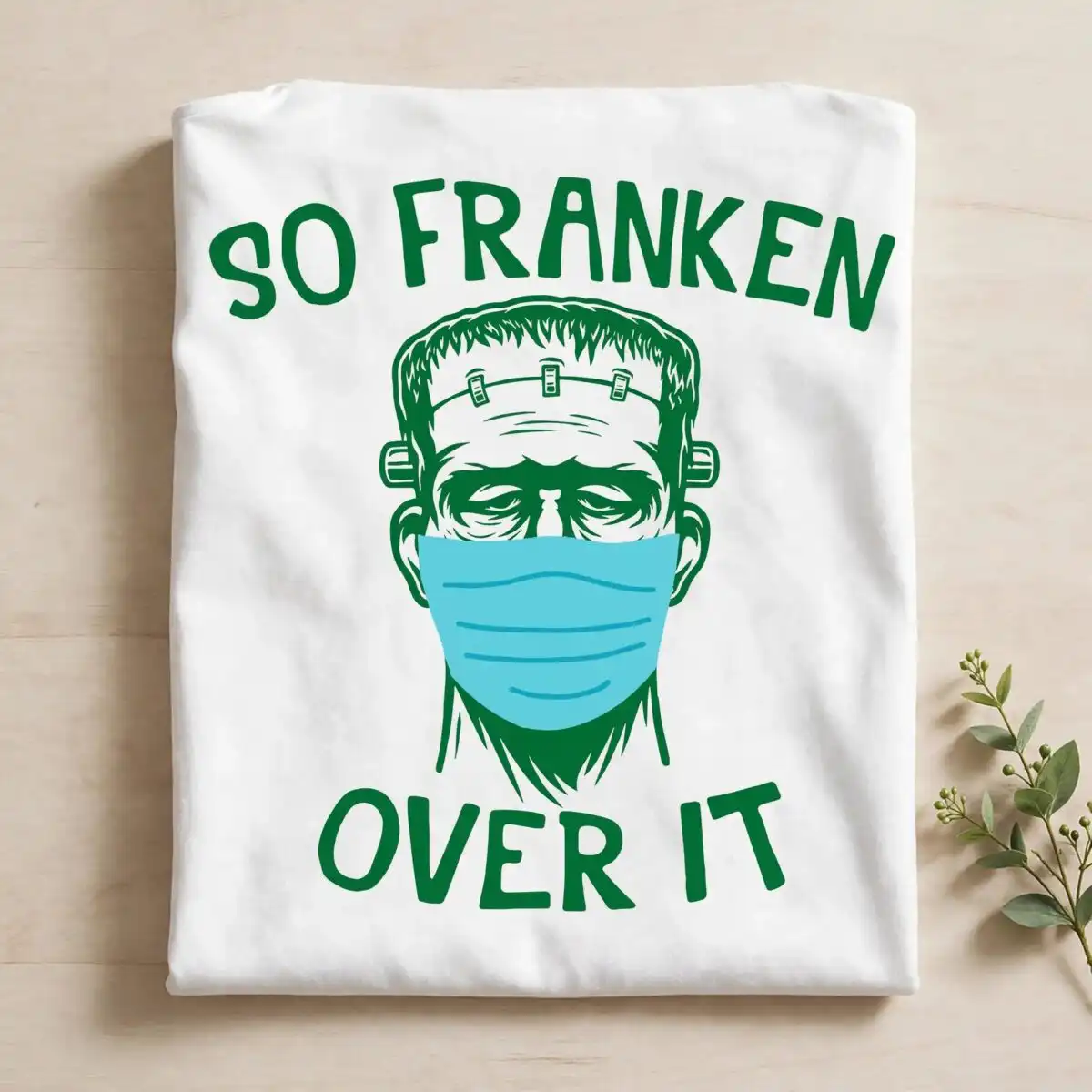 so franken over it monster face mask art with surgical mask design monster face png mask design printed on a plain product mockup