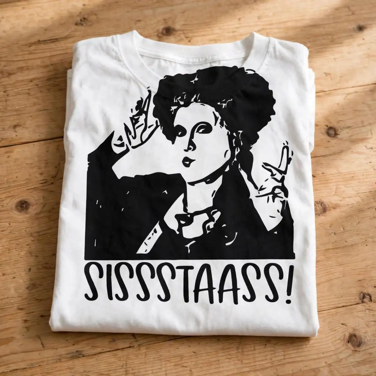sissstaass hocus pocus halloween sisters silhouette cut file sissstaass hocus pocus halloween svg design printed on a plain product mockup