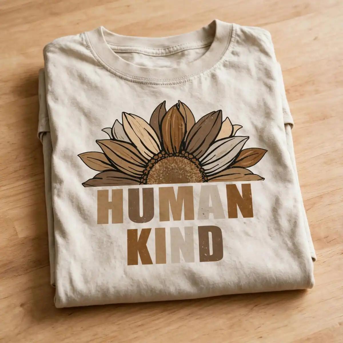 everyday half sunflower human kind svg design printed on a plain product mockup