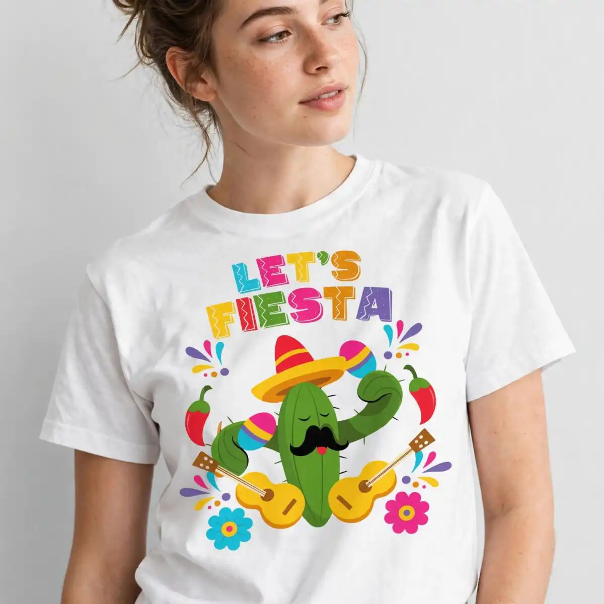 funny cactus lets fiesta svg design printed on a plain product mockup