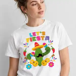 funny cactus lets fiesta svg design printed on a plain product mockup