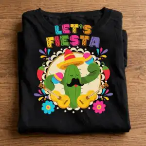 funny cactus lets fiesta svg design printed on a plain product mockup