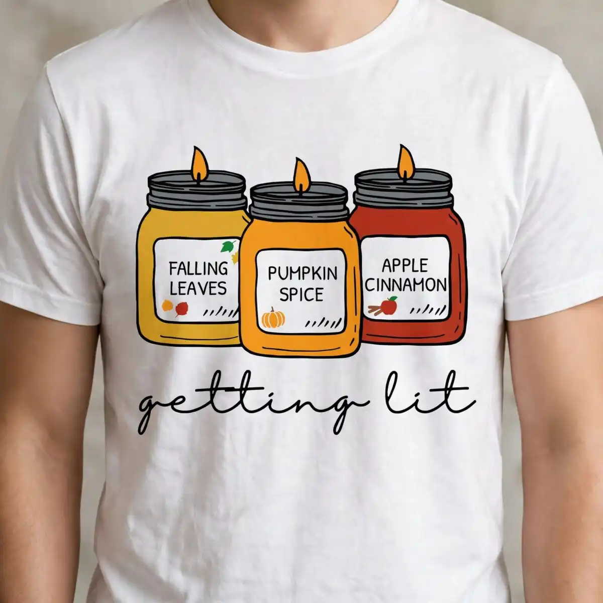 getting lit fall candles graphic with funny quote for shirts and mugs getting lit fall candles svg design printed on a plain product mockup