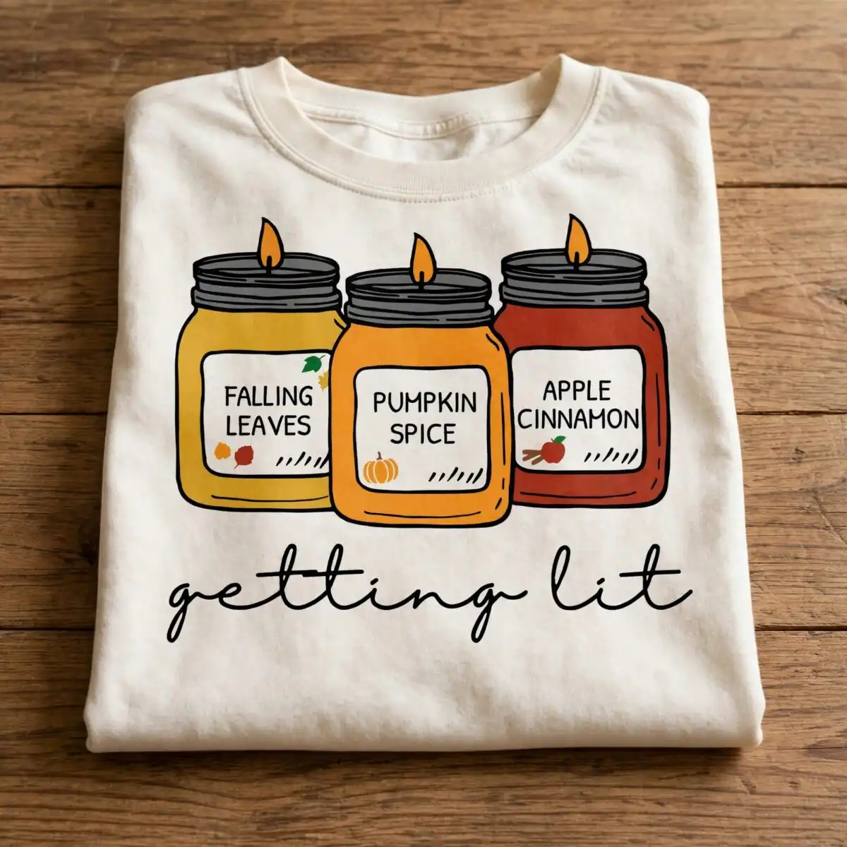 getting lit fall candles graphic with funny quote for shirts and mugs getting lit fall candles svg design printed on a plain product mockup