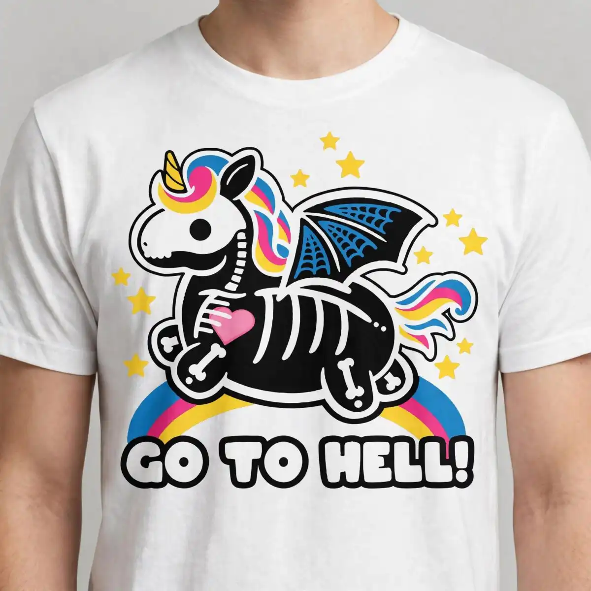 halloween skeleton unicorn bat wings svg design printed on a plain product mockup
