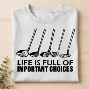 life is full of important choices golf svg design printed on a plain product mockup
