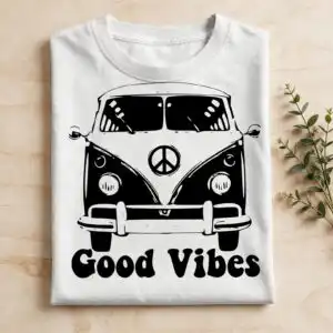 good vibes svg design printed on a plain product mockup