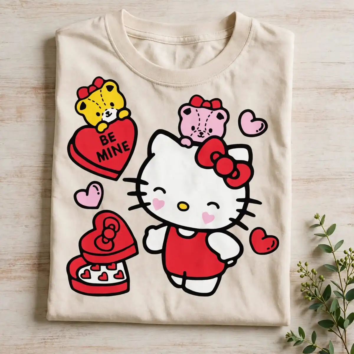 hello kitty be mine svg design printed on a plain product mockup
