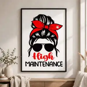 high maintenance messy bun mom design with red bandana bow high maintenance svg design printed on a plain product mockup