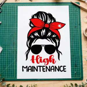 high maintenance messy bun mom design with red bandana bow high maintenance svg design printed on a plain product mockup