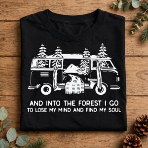 into the forest vintage camper quote for travel and camping shirts vintage camper svg design printed on a plain product mockup