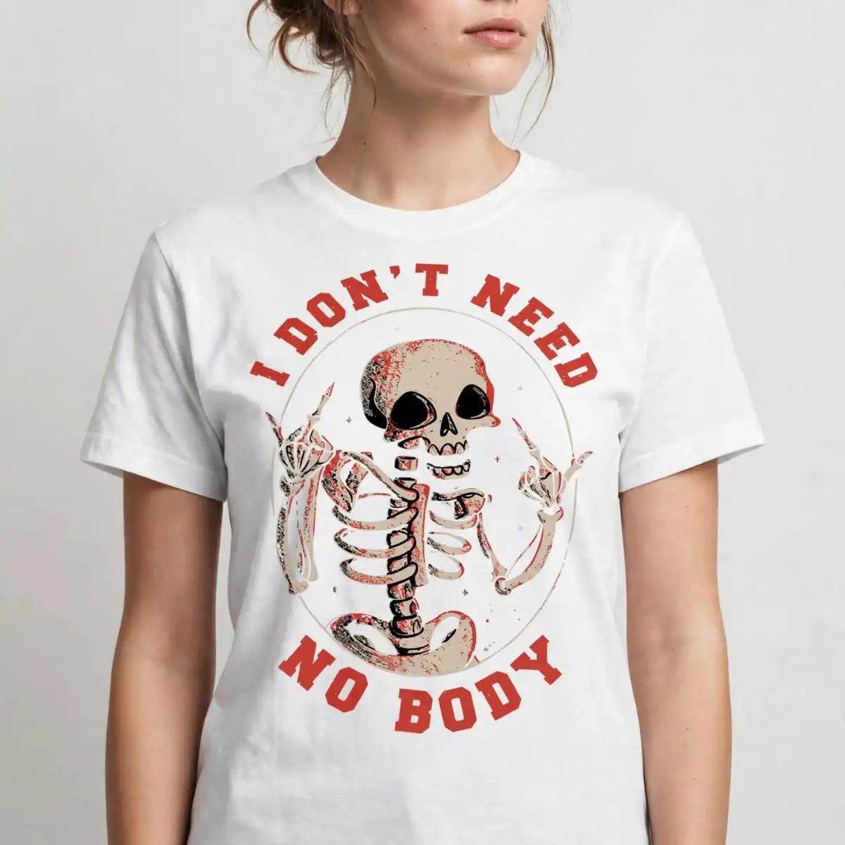 i don't need no body skeleton rock gesture oval design don't need no body svg design printed on a plain product mockup