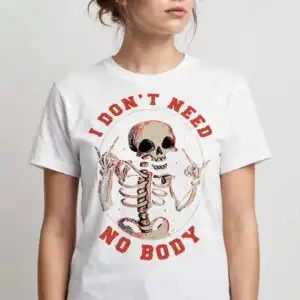 i don't need no body skeleton rock gesture oval design don't need no body svg design printed on a plain product mockup