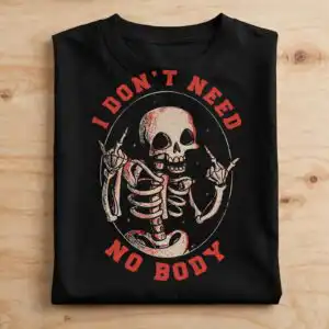 i don't need no body skeleton rock gesture oval design don't need no body svg design printed on a plain product mockup