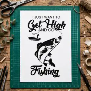 i just want to get high and go fishing quote cut file for anglers just want get high svg design printed on a plain product mockup