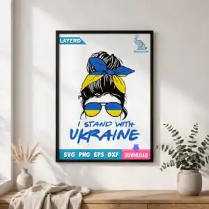 i stand with ukraine messy bun line art woman design for shirts, decals and tumblers stand ukraine messy bun svg design printed on a plain product mockup